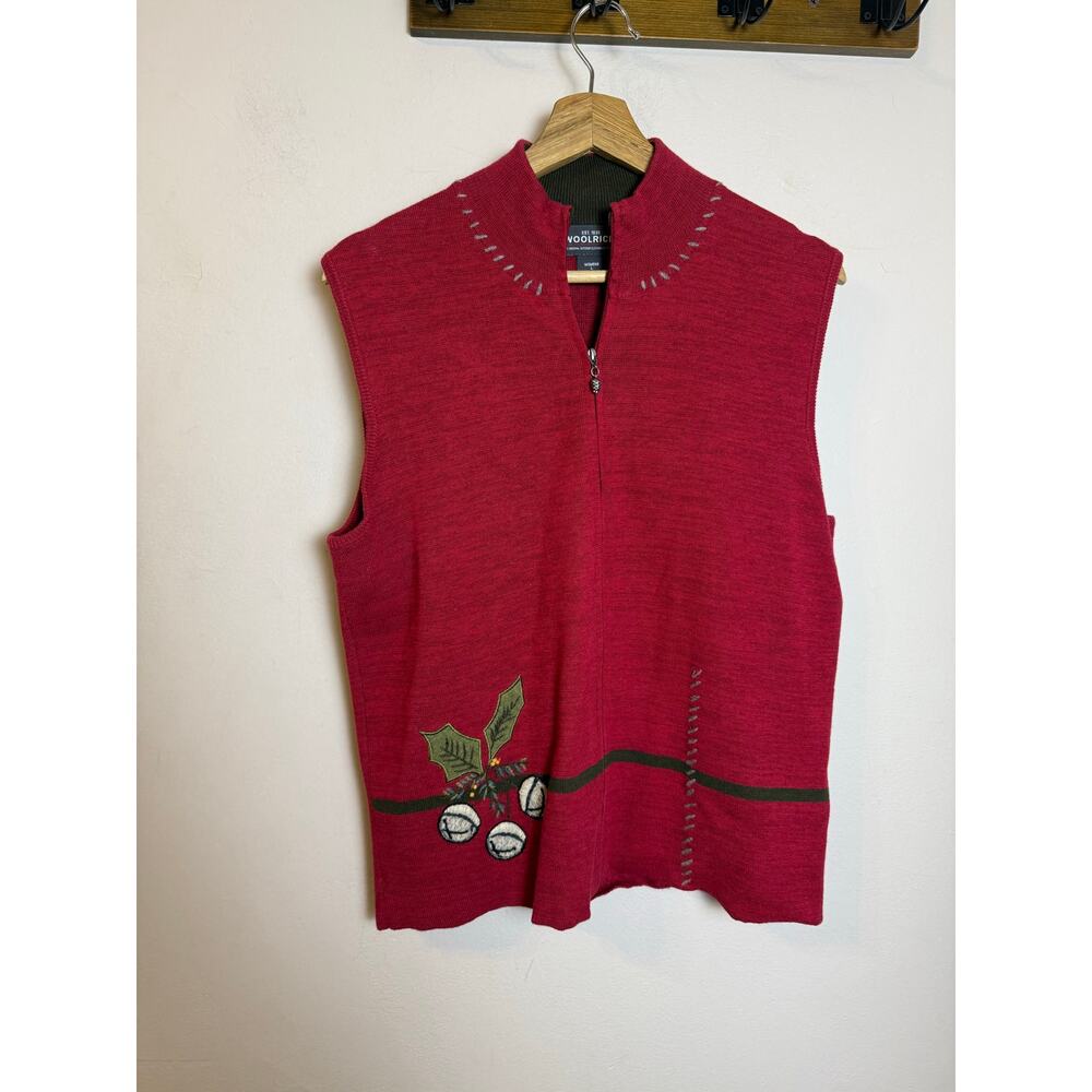 Vintage Woolrich Womens Large Cardigan Sweater Vest Holly Classic Red L